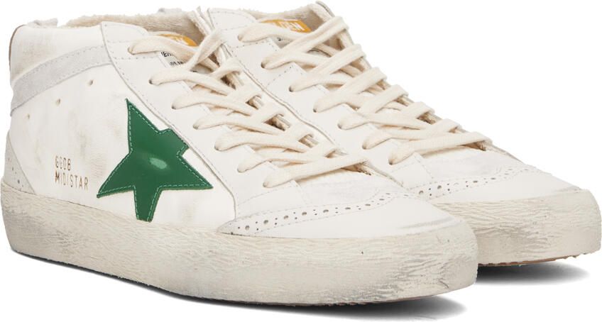 Golden Goose Off-White & Green Mid Star Sneakers - Picture 2