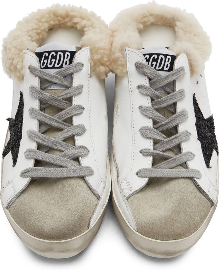 Golden Goose SSENSE Exclusive White & Black Shearling Super-Star Sneakers