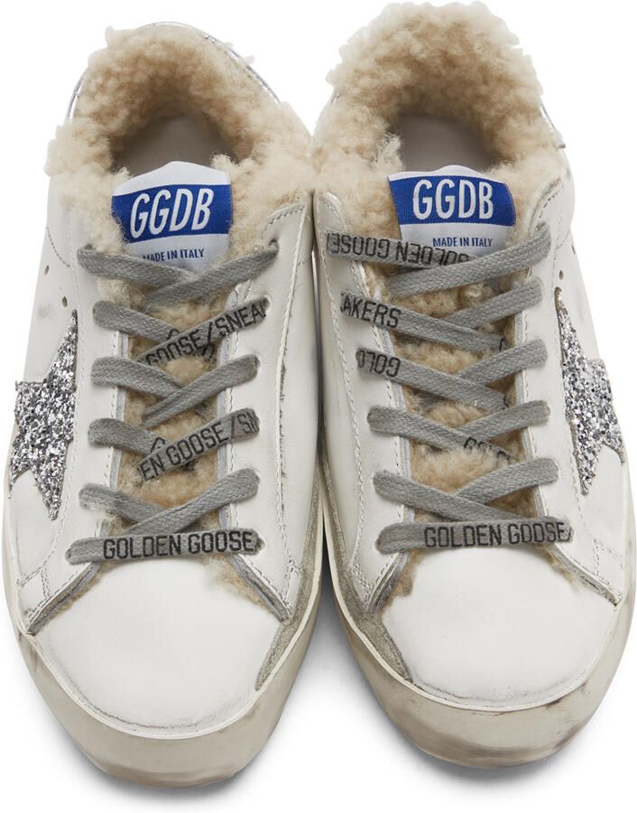 Golden Goose SSENSE Exclusive White & Silver Super-Star Shearling Sneakers