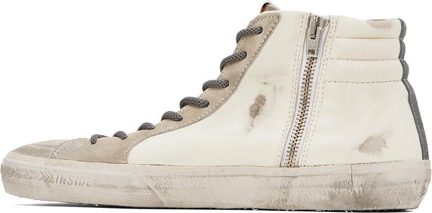 Golden Goose White & Gray Slide Classic Sneakers - Picture 3