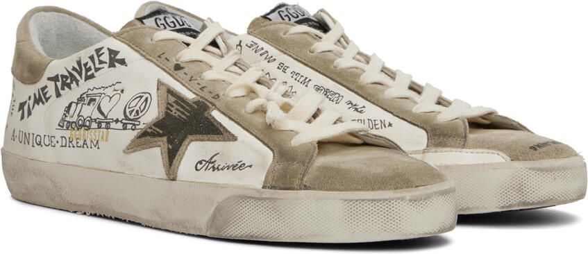 Golden Goose White & Taupe Super-Star Sneakers - Picture 2