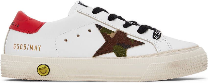 Golden Goose Kids White & Green Camo May Sneakers