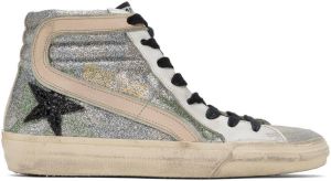 Golden Goose Silver & White Slide Classic High-Top Sneakers