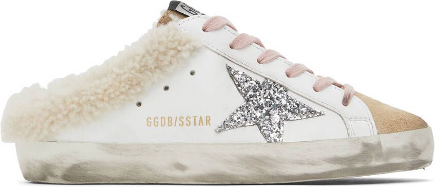 Golden Goose SSENSE Exclusive White & Beige Shearling Super-Star Sabot Sneakers
