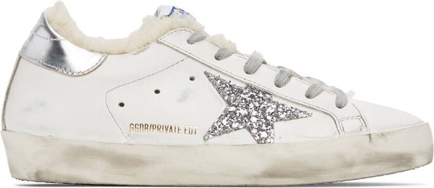 Golden Goose SSENSE Exclusive White & Silver Super-Star Shearling Sneakers