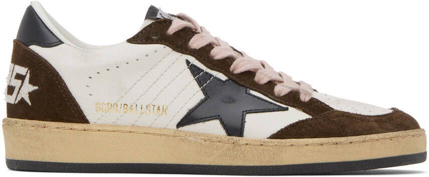 Golden Goose White & Brown Ball Star Sneakers