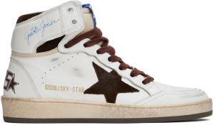 Golden Goose White & Brown Sky-Star Sneakers