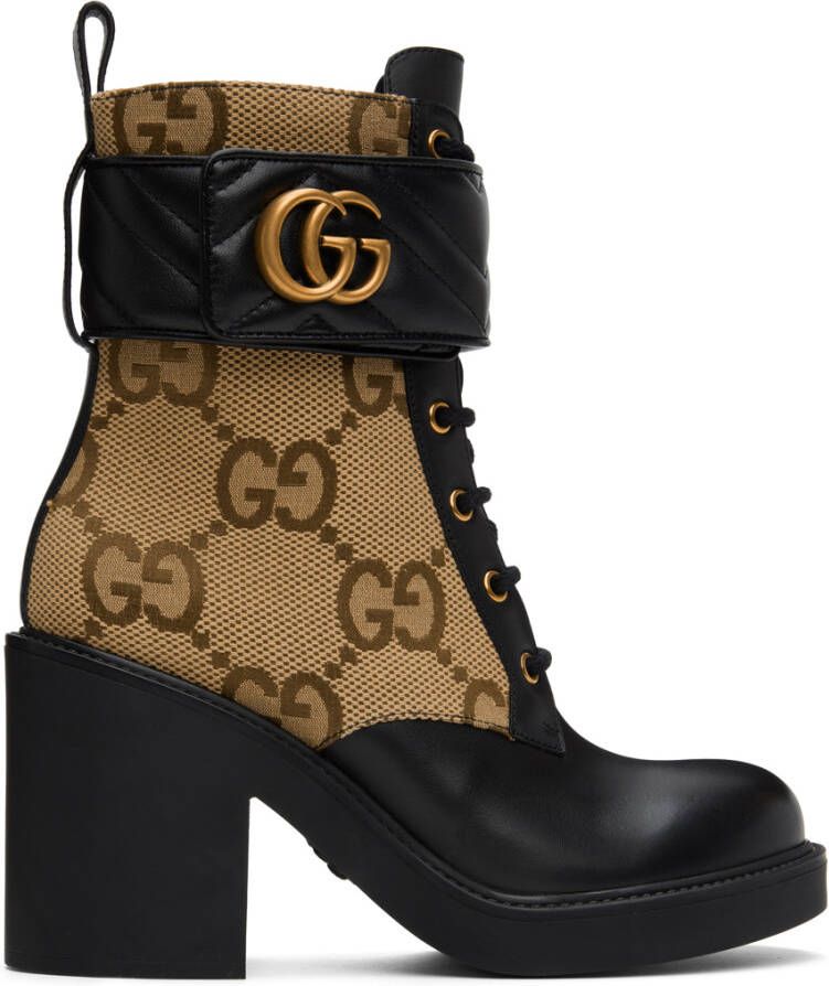 Gucci Beige & Black GG Marmont Ankle Boots