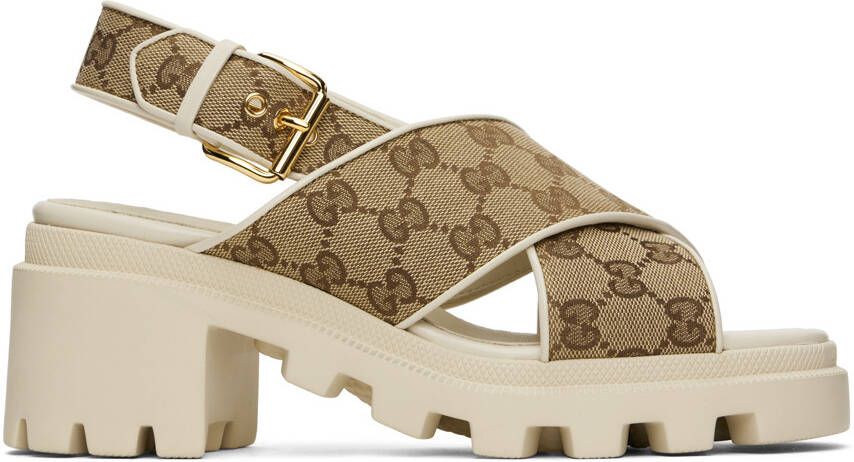 Gucci Beige & Brown GG Lug Sandals