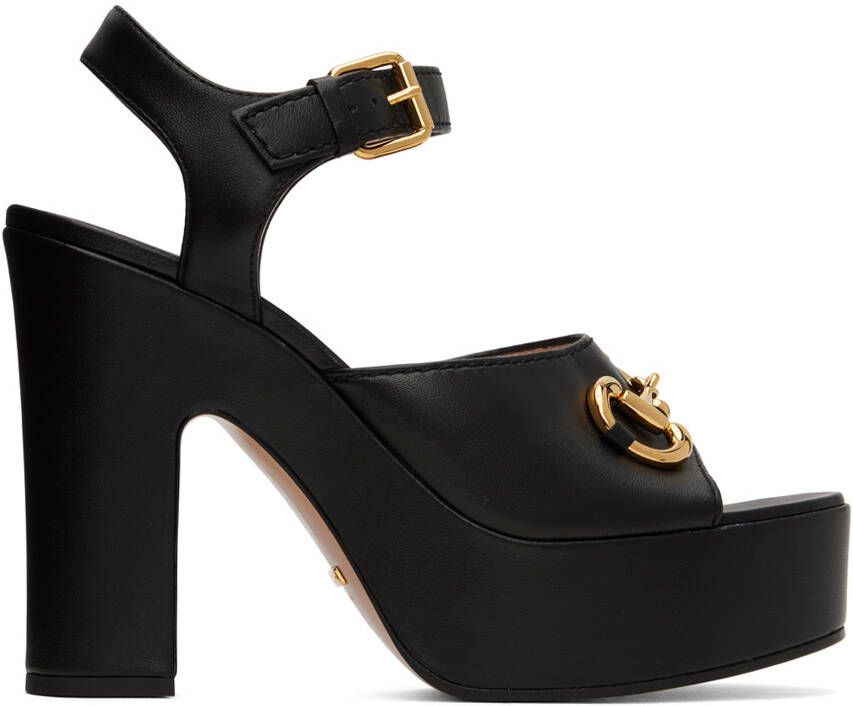 Gucci Black Horsebit Platform Heeled Sandals