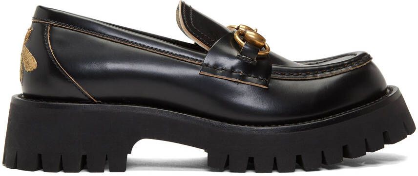 Gucci Black Leather Lug Sole Loafers