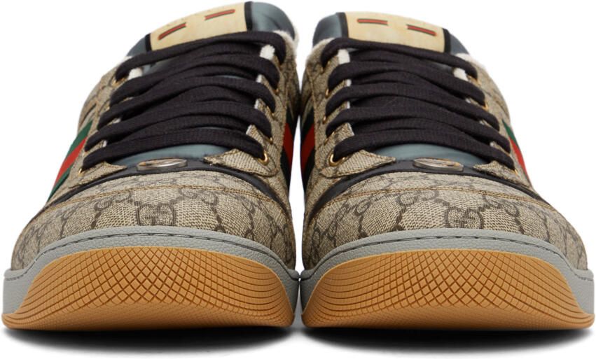 Gucci Beige & Black Screener GG Sneakers - Picture 2