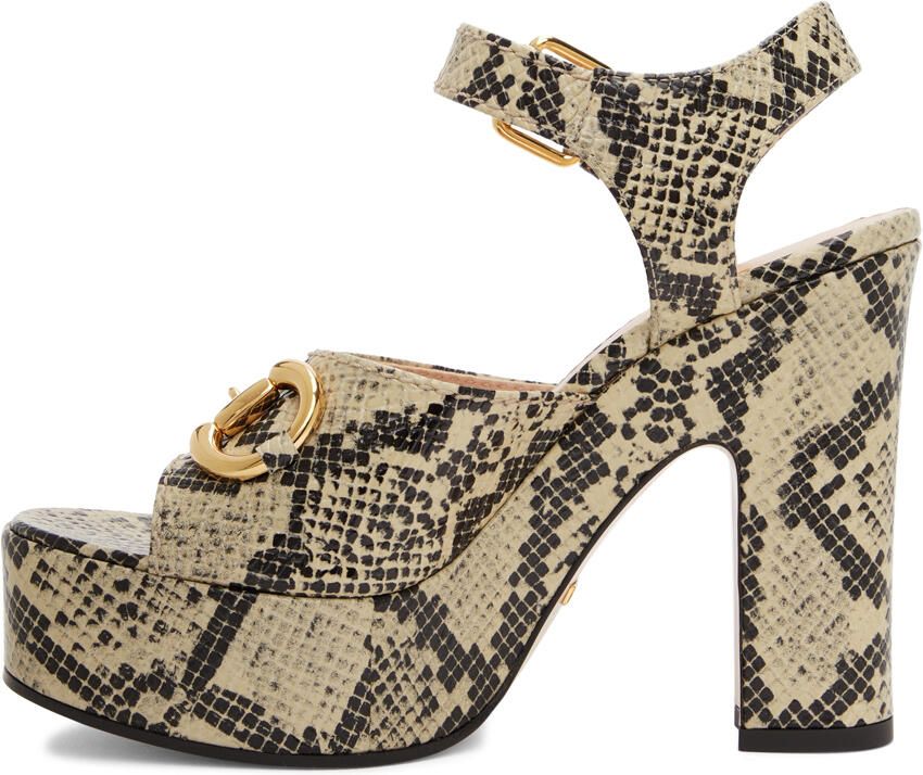 Gucci Beige & Brown Python Horsebit Heeled Sandals - Picture 3