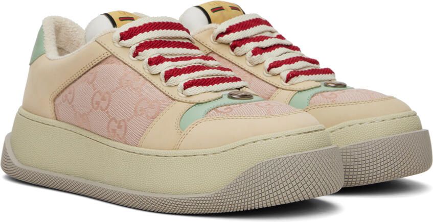 Gucci Beige & Pink Screener Sneakers - Picture 2