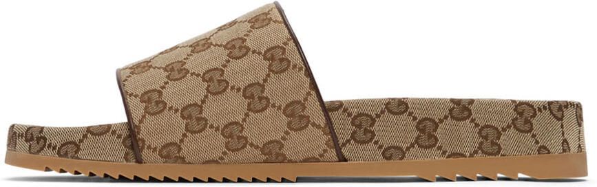 Gucci Beige Canvas GG Slide Sandals - Picture 4