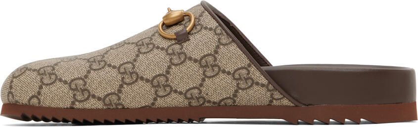 Gucci Beige GG Supreme Horsebit Slippers - Picture 3