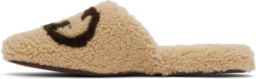 Gucci Beige Shearling Interlocking G Slippers - Picture 4