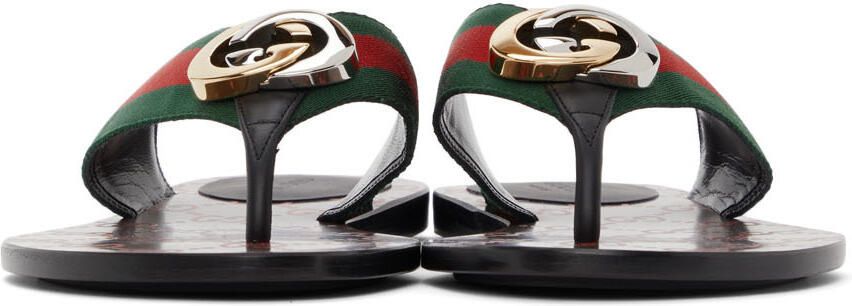 Gucci Black & Green GG Flat Sandals - Picture 3