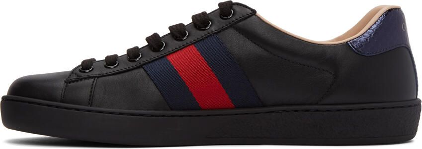 Gucci Black Embroidered Ace Sneakers - Picture 2