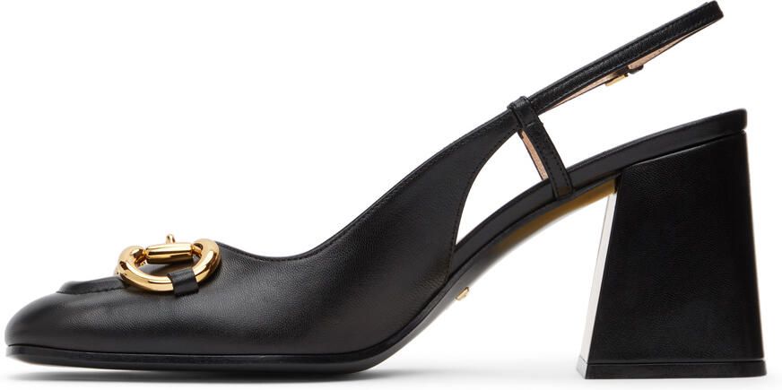 Gucci Black Horsebit Slingback Mid Heels - Picture 2