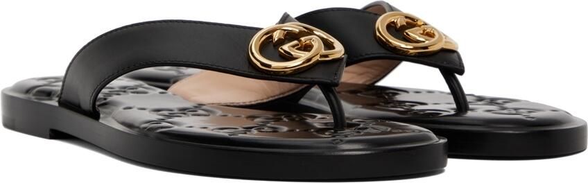 Gucci Black Interlocking G Flat Sandals - Picture 3