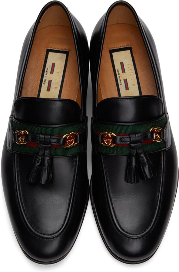 Gucci Black Web Interlocking G Loafers