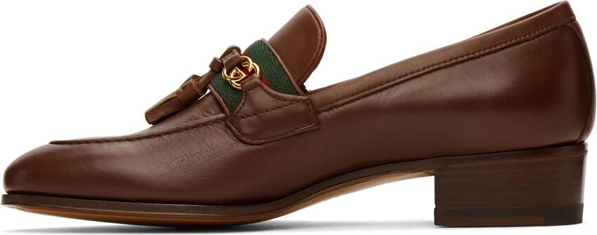 Gucci Brown Web Interlocking G Loafers