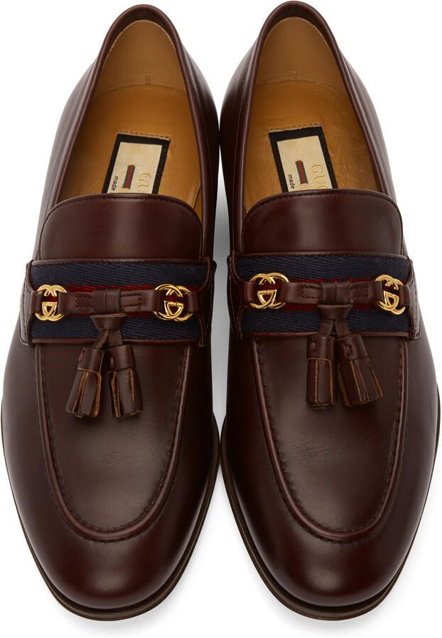 Gucci Burgundy Web Interlocking G Loafers