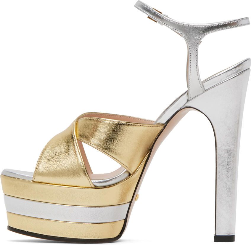 Gucci Gold & Silver Platform Heeled Sandals - Picture 2