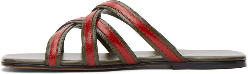 Gucci Khaki & Red Interlocking G Sandals - Picture 4