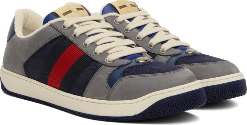 Gucci Navy & Gray Screener Sneakers - Picture 2