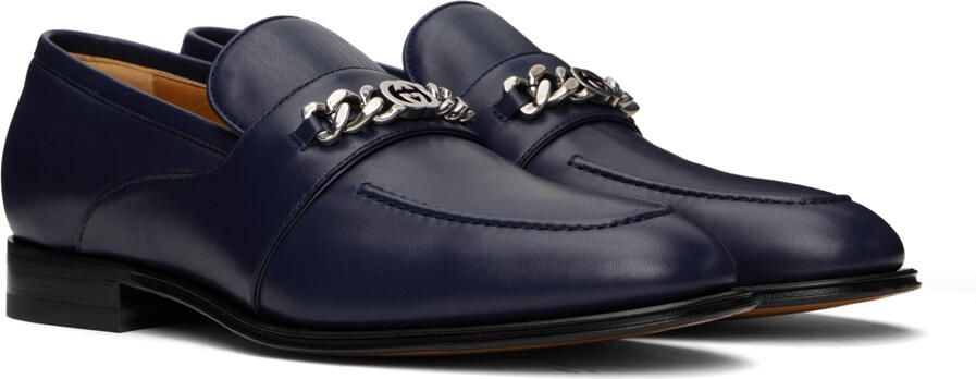 Gucci Navy Interlocking G Loafers - Picture 2