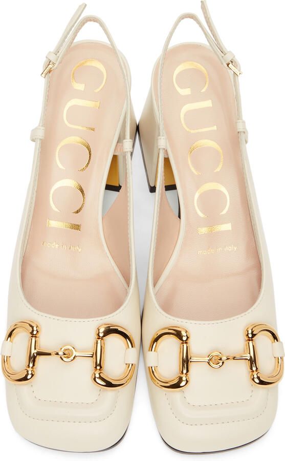 Gucci Off-White Horsebit Slingback Heels - Picture 3