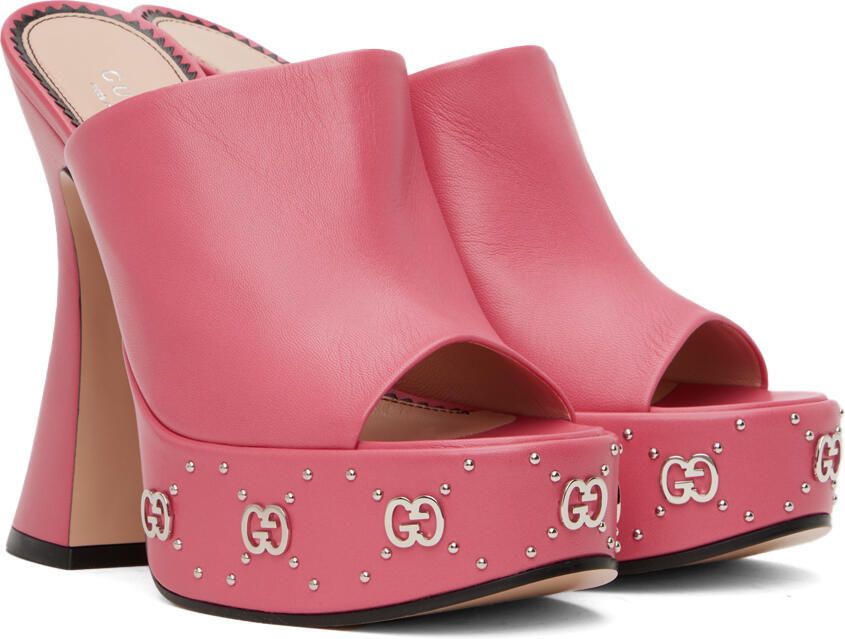 Gucci Pink Leather Heeled Sandals - Picture 2