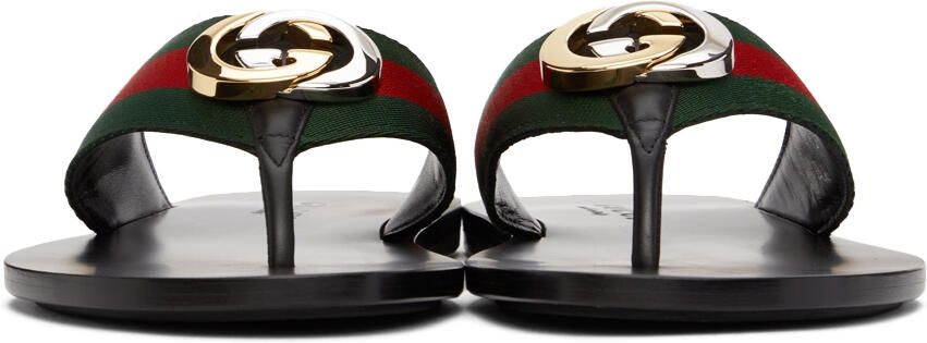 Gucci Red & Green Kika Thong Sandals - Picture 3