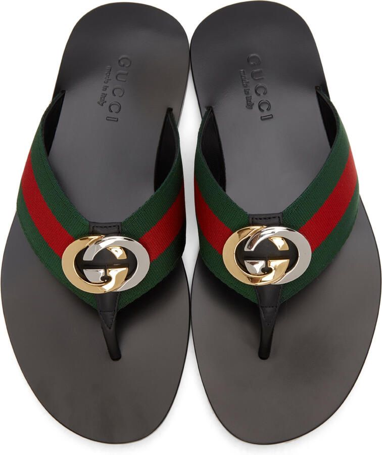 Gucci Red & Green Kika Thong Sandals