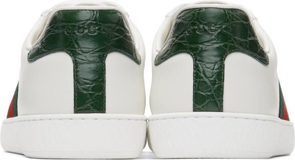 Gucci White & Green Ace Sneakers - Picture 4