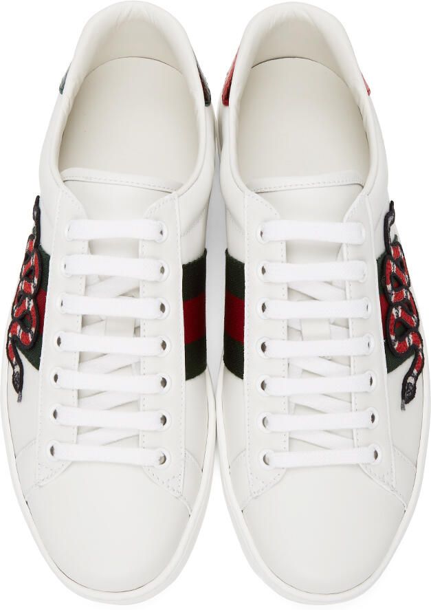 Gucci White Embroidered Ace Sneakers