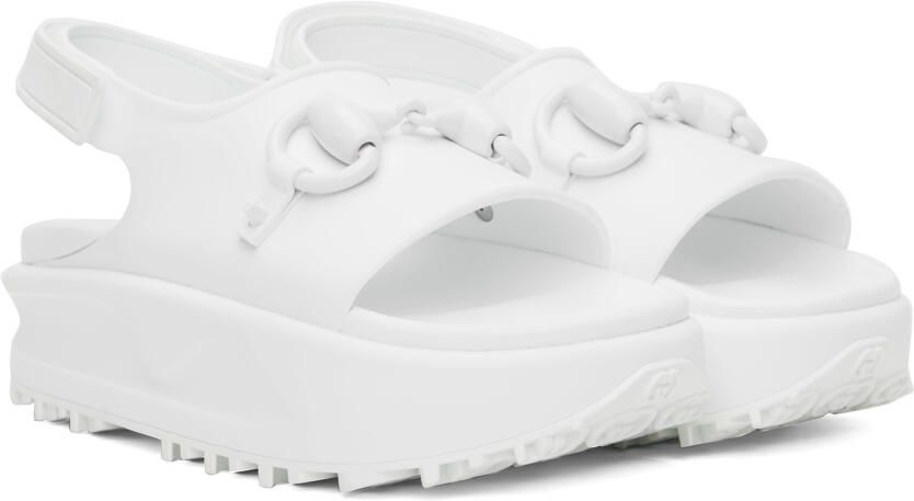 Gucci White Horsebit Platform Sandals - Picture 2