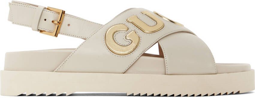 Gucci White Embossed Sandals