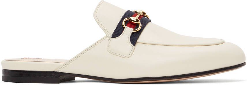 Gucci White Leather Princetown Slippers