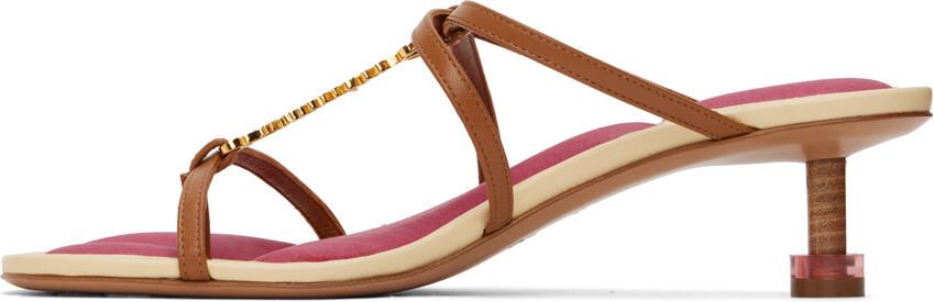 Jacquemus Brown & Pink Le Raphia 'Les Sandales Basses Pralu' Heeled Sandals - Picture 3