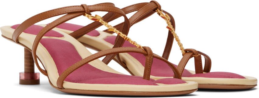 Jacquemus Brown & Pink Le Raphia 'Les Sandales Basses Pralu' Heeled Sandals - Picture 2
