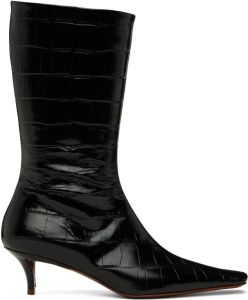 Jil Sander Black Croc-Embossed Boots