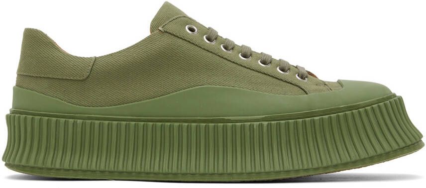 Jil Sander Green Canvas Platform Sneakers - Picture 10