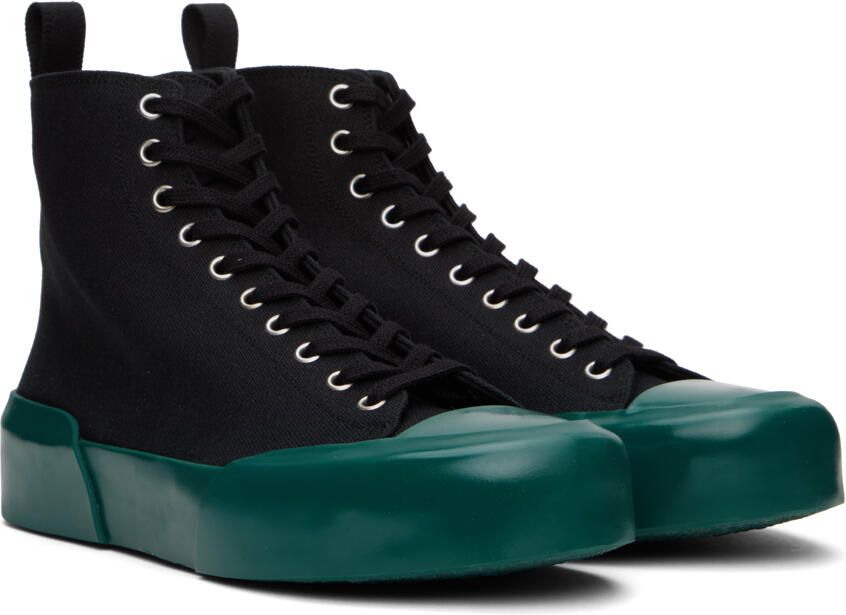 Jil Sander Black & Green High-Top Sneakers - Picture 2