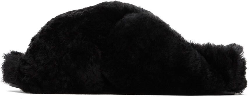 Jil Sander Black Shearling Wrap Sandals