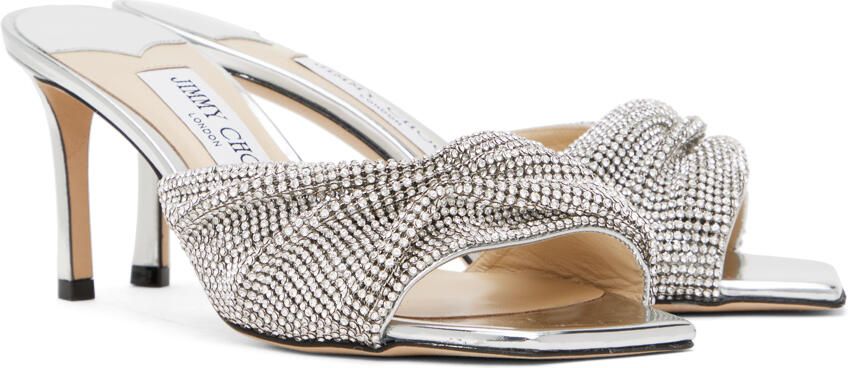 Jimmy Choo Silver & Off-White Naria 75 Mules - Picture 2