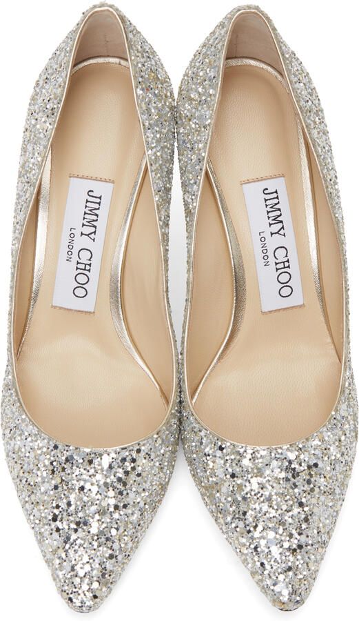 Jimmy Choo Silver Coarse Glitter Romy 85 Heels - Picture 3