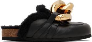 JW Anderson Black Shearling Chain Loafers
